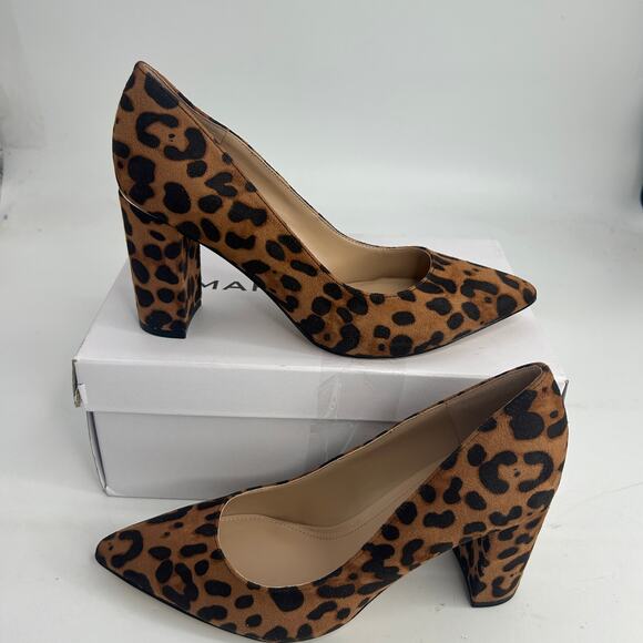 NEW Marc Fisher Viviene Dark Brown Leopard Heels Size 7.5 Pointy Block Heel Pump - Picture 13 of 13